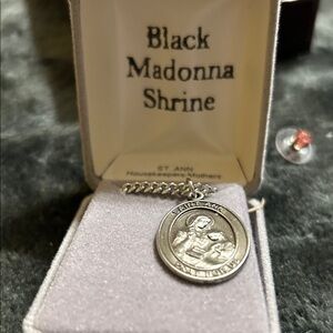Saint Ann Silver-Tone Medal Pendant with Chain - Cream Box